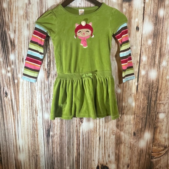Gymboree Winter Cat Double Sleeve Velour Green Dress Size 5 - Picture 4 of 4